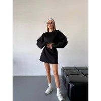 Жіночий прогулянковий костюм спідниця+батник чорного кольору 31425