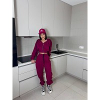 Вельветовый костюм на молнии бордового цвета  31426