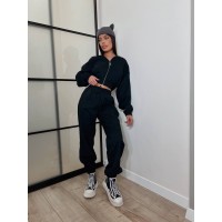 Вельветовый костюм на молнии черного цвета  31427