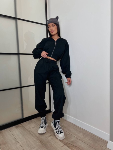 Вельветовый костюм на молнии черного цвета  31427