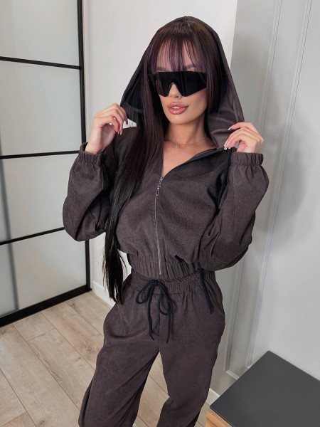 Вельветовый костюм на молнии коричневого цвета  31429