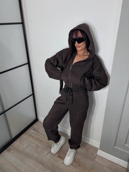 Вельветовый костюм на молнии коричневого цвета  31429