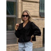 Женская хлопковая блуза на завязках черного цвета 31431