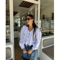 Женская хлопковая блуза на завязках белого цвета 31432