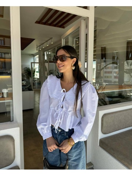 Женская хлопковая блуза на завязках белого цвета 31432