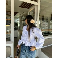 Женская хлопковая блуза на завязках белого цвета 31432