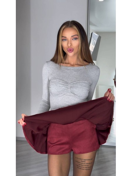 Замшева міні спідниця-шорти бордового кольору 31435