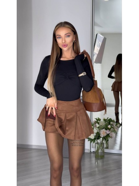 Замшева міні спідниця-шорти кавового кольору 31436