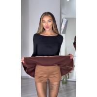 Замшева міні спідниця-шорти кавового кольору 31436