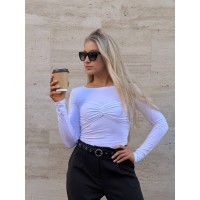 Женский легкий лонгслив с имитацией бра белого цвета 31438