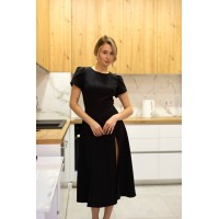 Класична сукня середньої довжини з розрізами чорного кольору 31446