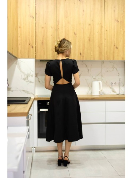 Классическое платье средней длинны с разрезами черного цвета 31446