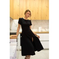 Класична сукня середньої довжини з розрізами чорного кольору 31446