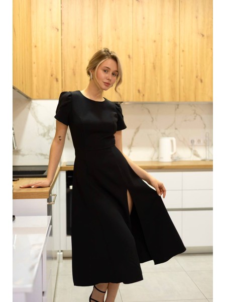 Классическое платье средней длинны с разрезами черного цвета 31446