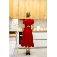 Класична сукня середньої довжини з розрізами червоного кольору 31448