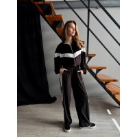 Велюровий жіночий костюм на блискавці зі вставками чорного кольору 31452