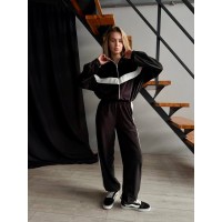 Велюровий жіночий костюм на блискавці зі вставками чорного кольору 31452