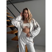 Велюровий жіночий костюм на блискавці зі вставками сiрого кольору 31453