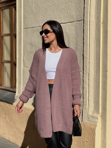 Жіночий напіввовняний кардиган пудрового кольору 31458