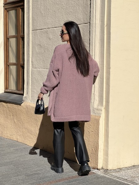 Жіночий напіввовняний кардиган пудрового кольору 31458