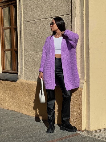 Жіночий напіввовняний кардиган бузкового кольору 31460