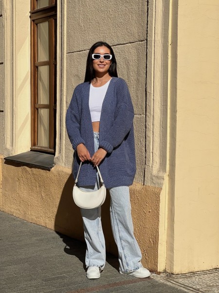 Жіночий напіввовняний кардиган синього кольору 31462