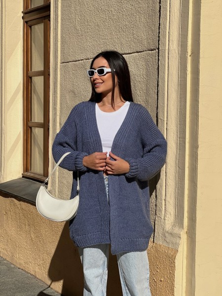 Жіночий напіввовняний кардиган синього кольору 31462