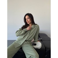 Бавовняний прогулянковий костюм оливкового кольору 31464