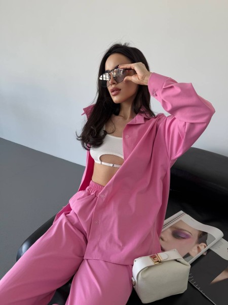 Бавовняний прогулянковий костюм рожевого кольору 31465