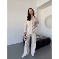 Бавовняний прогулянковий костюм бежевого кольору 31467