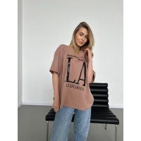Базова жіноча футболка з написом кавового кольору 31490