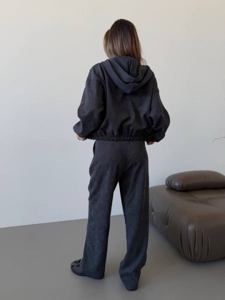 Вельветовий костюм на блискавці графiтового кольору 31517