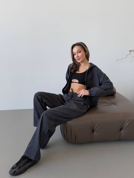 Вельветовий костюм на блискавці графiтового кольору 31517