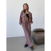 Вельветовий костюм на блискавці кавового кольору 31518