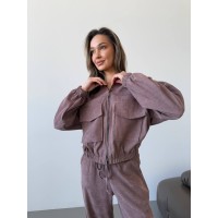 Вельветовий костюм на блискавці кавового кольору 31518