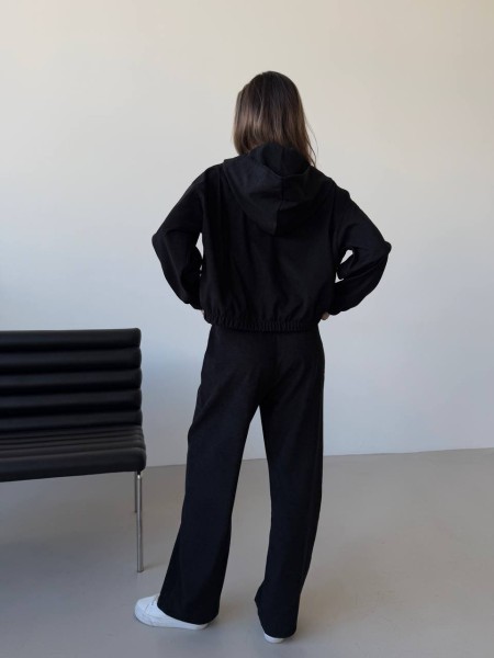 Вельветовий костюм на блискавці чорного кольору 31520