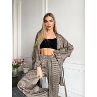 Жіночий шовковий домашній комплект кофейного кольору 31525