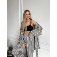 Женский шелковый домашний комплект серого цвета 31526