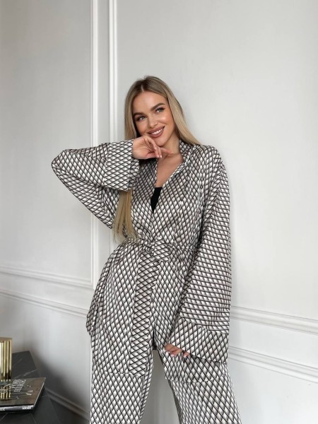 Жіночий шовковий домашній комплект сiрого кольору 31526