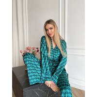 Жіночий шовковий домашній комплект бiрюзового кольору 31527
