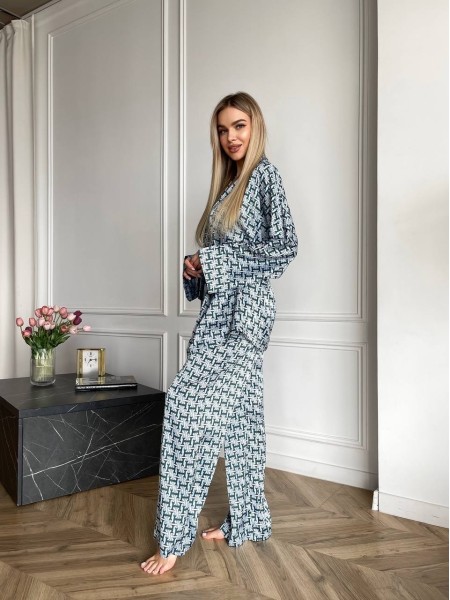 Жіночий шовковий домашній комплект блакитного кольору 31528