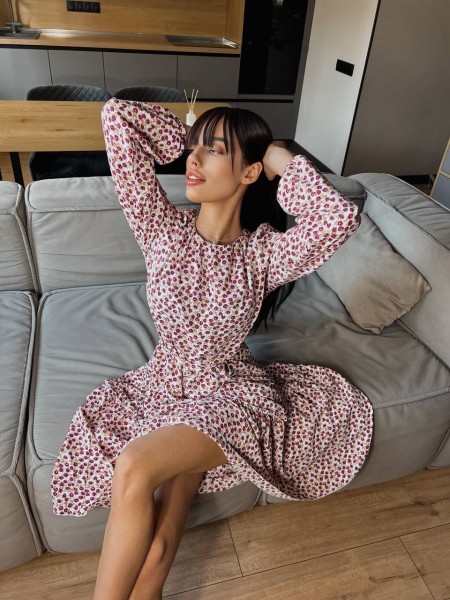 Повітряна сукня мідi у квітку пудрового кольору 31530