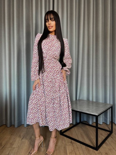 Повітряна сукня мідi у квітку пудрового кольору 31530