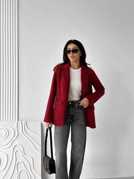 Жіночий замшевий піджак бордового кольору 31556