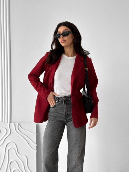Жіночий замшевий піджак бордового кольору 31556