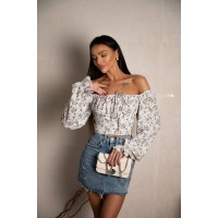 Топ із довгим рукавом на зав'язках молочного кольору 31558