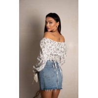 Топ із довгим рукавом на зав'язках молочного кольору 31558