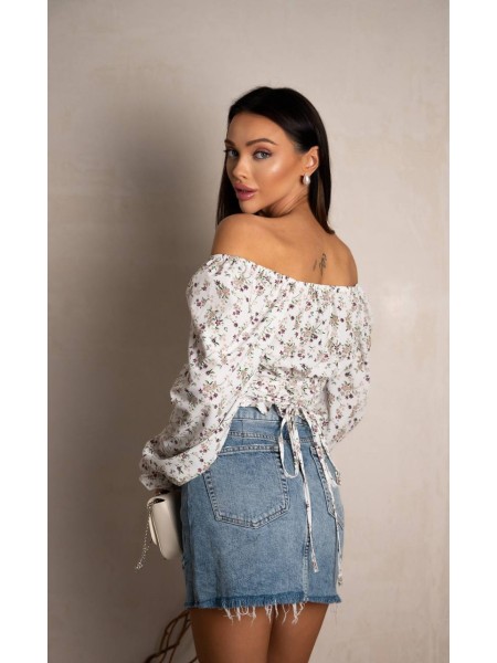 Топ із довгим рукавом на зав'язках молочного кольору 31558