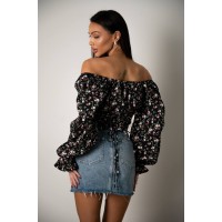 Топ із довгим рукавом на зав'язках чорного кольору 31559