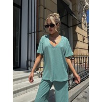 Жіночий прогулянковий костюм у рубчик фісташкового кольору 31579